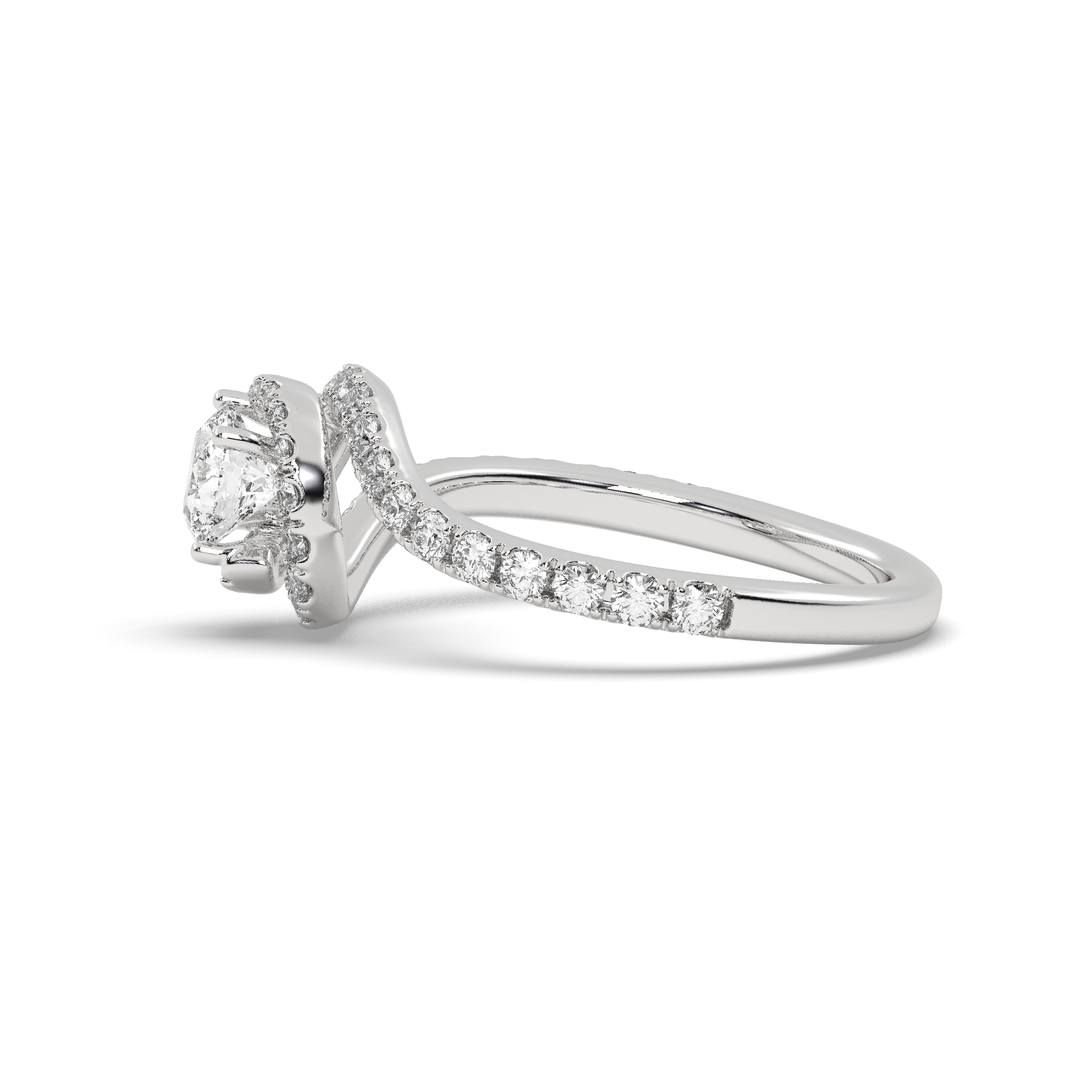 White Gold Studded 1.2294 Carat Lab Grown Diamond Ring-G Color VS1 Clarity.